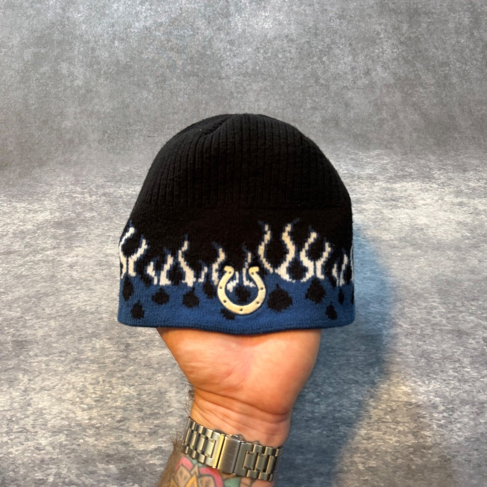 Vintage Y2K Indianapolis Colts Flame Beanie Hat Reebok NFL Blue Tribal Skullcap